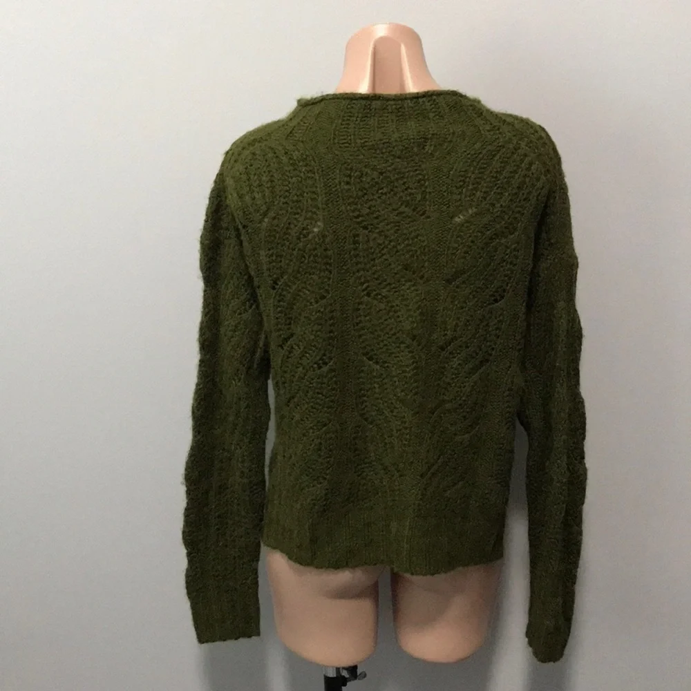 J. Crew Pointelle Cable Sweater Alpaca Moss Green